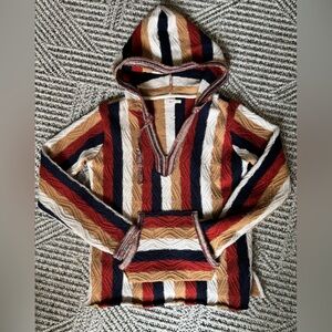 Faherty Striped Multicolor Knit Sweater, Baja Boho Poncho Sweater, Size XS/S